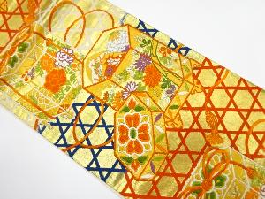 アンティーク　貝桶に草花模様織り出し袋帯（材料）